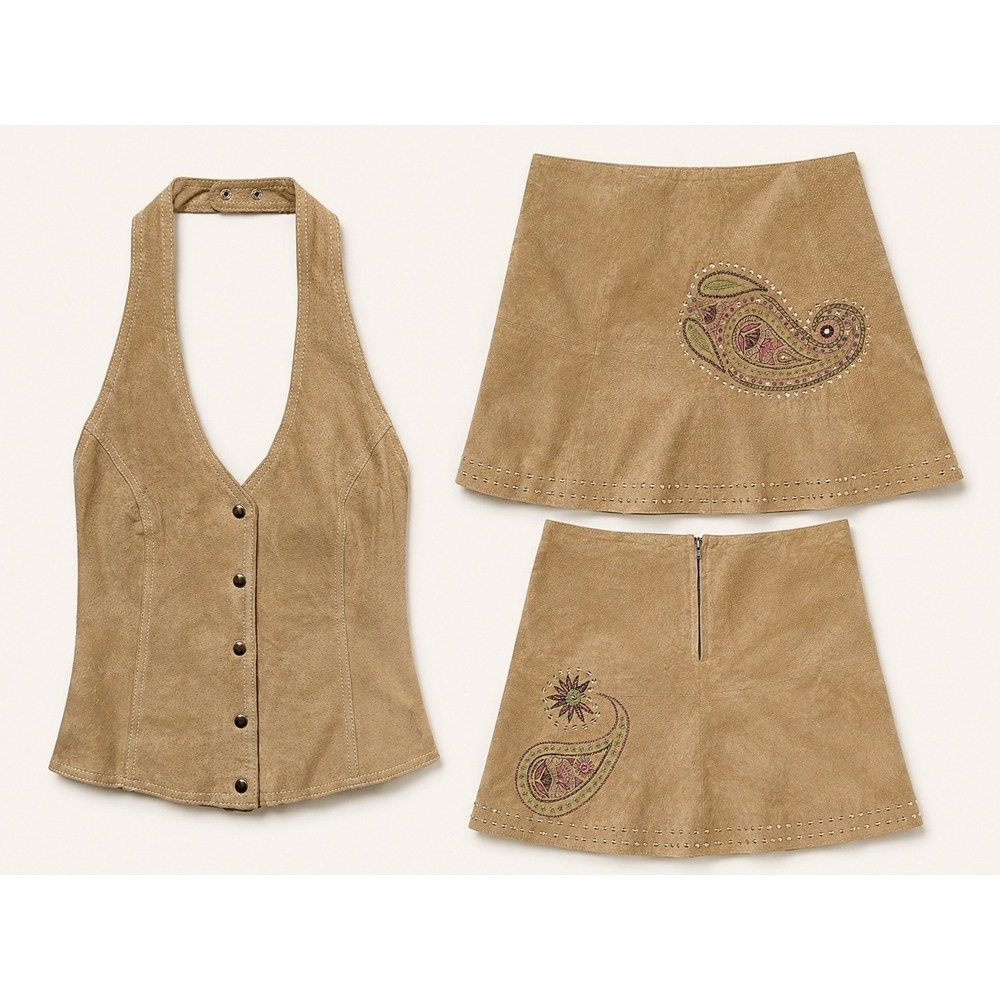 Wilsons Leather Maxima Skirt Set Western Boho Suede S Tan Vintage Western Rare